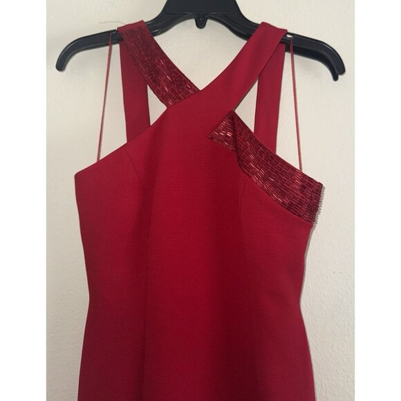 Adrianna Papell Womens Cocktail Dress Beaded Halter Knee Length Lined 4 Red New - Picture 5 of 11